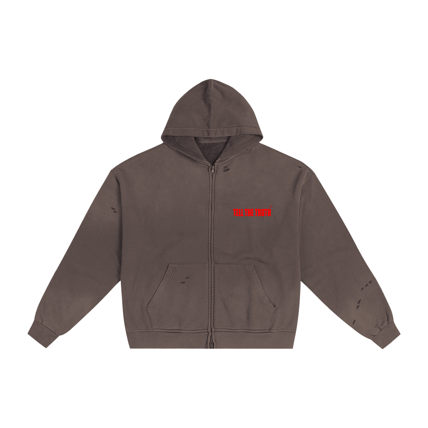 TELL THE TRUTH Hand-Frayed Sunfade Zip Hoodie
