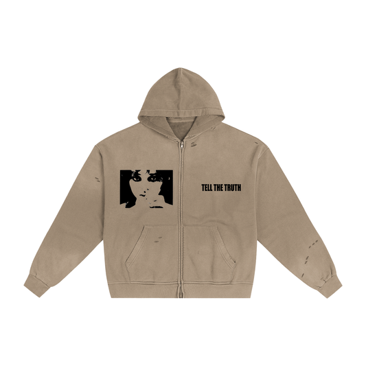 Tell The Truth Emotions Hand-Frayed Sunfade Zip Hoodie
