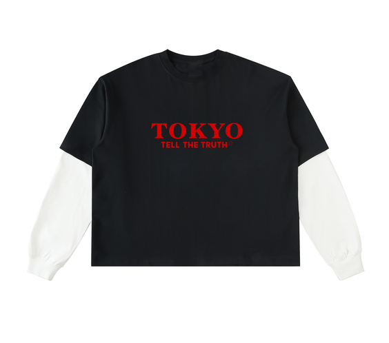Tokyo Contrast Sleeve Cotton T-Shirt