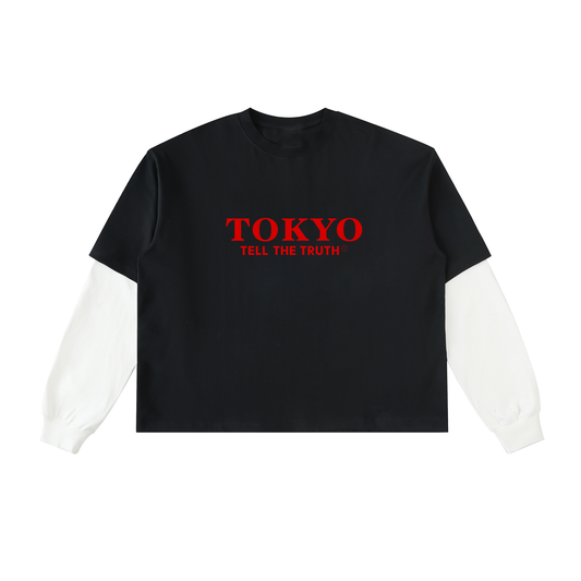 TOKYO  Contrast Sleeve Cotton T-Shirt