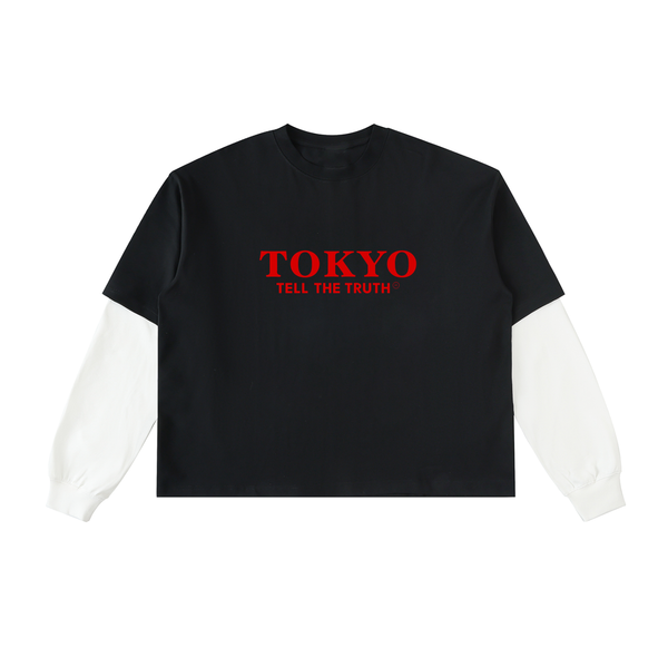 Tokyo Contrast Sleeve Cotton T-Shirt