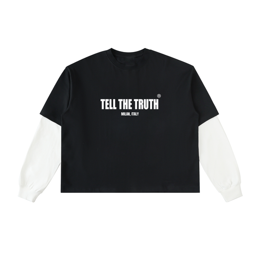 TELL THE TRUTH Contrast Sleeve Cotton T-Shirt