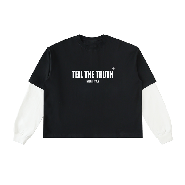 TELL THE TRUTH Contrast Sleeve Cotton T-Shirt