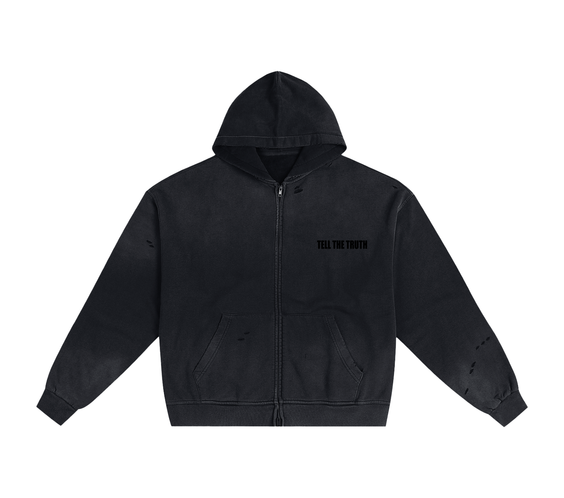 Tell The Truth Hand-Frayed Sunfade Zip Hoodie
