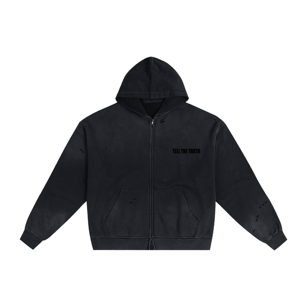 Tell The Truth Hand-Frayed Sunfade Zip Hoodie
