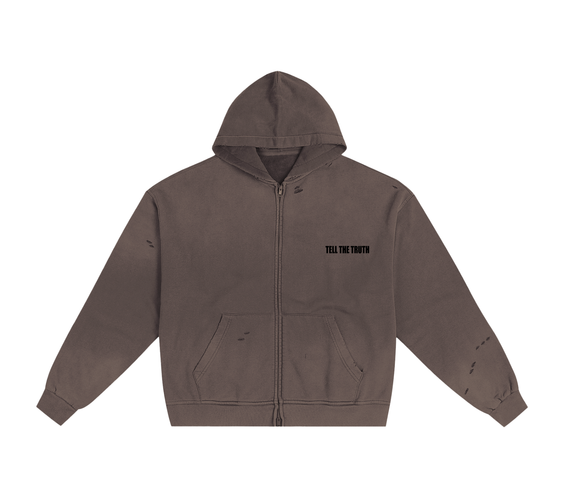 Tell The Truth Dagger Hand-Frayed Sunfade Zip Hoodie