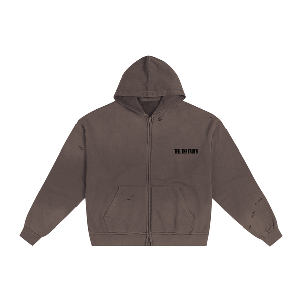 Tell The Truth Dagger Hand-Frayed Sunfade Zip Hoodie