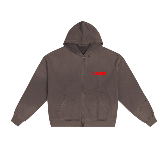 Tell The Truth Hand-Frayed Sunfade Zip Hoodie
