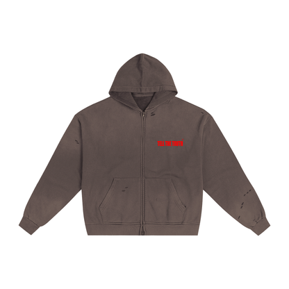 TELL THE TRUTH Hand-Frayed Sunfade Zip Hoodie