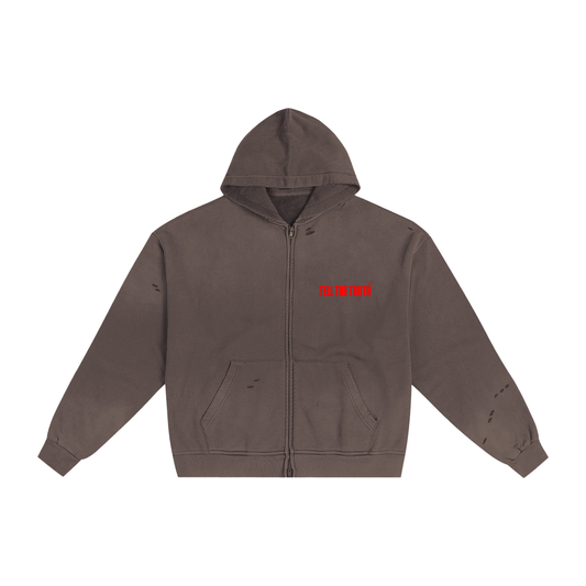 TELL THE TRUTH Hand-Frayed Sunfade Zip Hoodie
