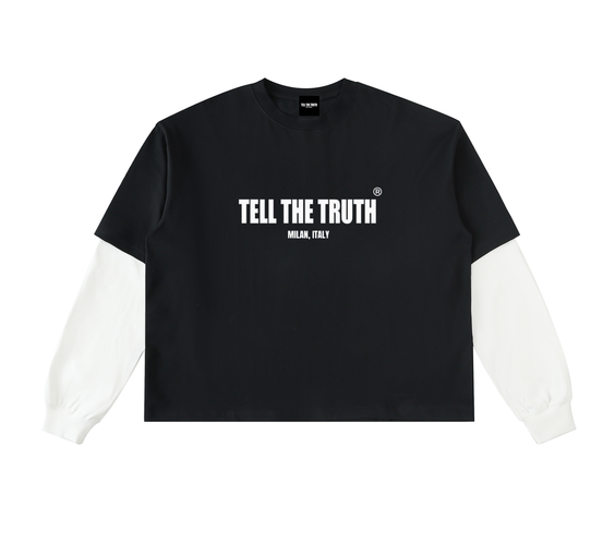 TELL THE TRUTH Contrast Sleeve Cotton T-Shirt
