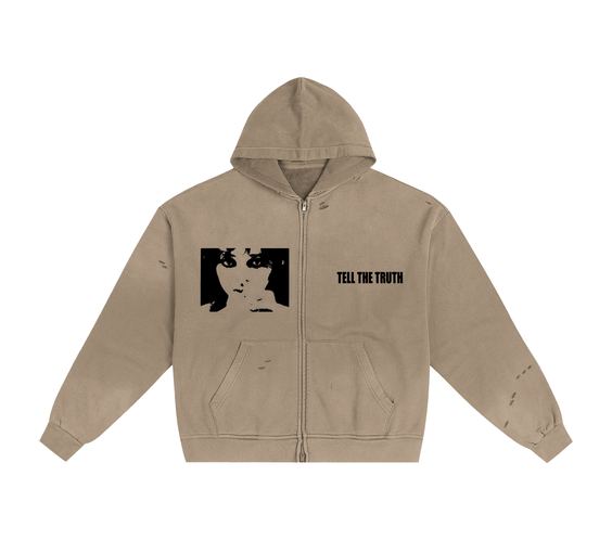 Tell The Truth Emotions Hand-Frayed Sunfade Zip Hoodie